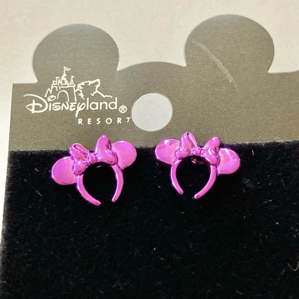 Disney Minnie Mouse Bow Ears Headband Earrings Purple Metallic Posts Disneyana